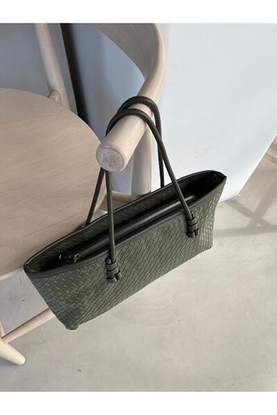 Rivina Nadi Tote Zippered Baguette Hand Shoulder Bag with Knitted Detail