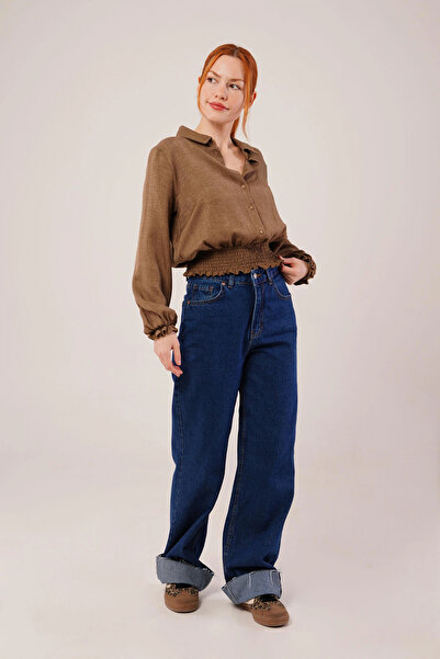 GENCULUS Brown Blouse with Elastic Waist and Ankle