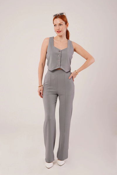 GENCULUS    Thick Strap Buttoned Vest and Trousers Gray Set