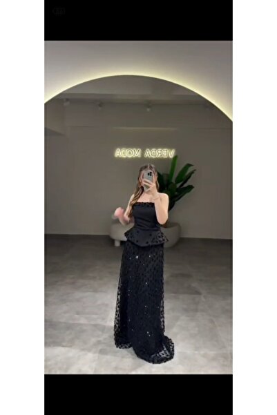 NALA FASHION فستان سهرة فاخر بلون أسود ملكي،