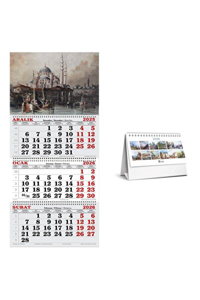 GENC DIJITAL BASKI 2026 Yılı GRAVÜR Gemici Takvimi ve Masa Takvimi -Thomas Allom Camii Gravürü 1838