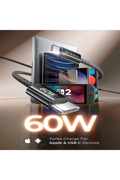 LISEN ® 60W Fast Charging & Data Cable Set, 4 pcs (0.5m, 2×1m, 2m) USB-C to USB-C PD 3.0