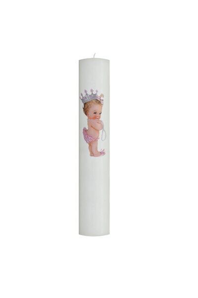SERVUS COLLECTION Baptism Candle Princess with pink H30cm D5.5cm