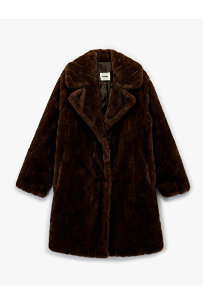 Koton X Melis Ağazat - Palton din blană artificială cu nasturi, mâneci lungi, buzunare