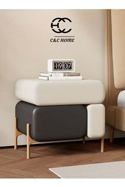 Raffine طاولة جانبية بثلاثة أدراج ذات زوايا مستديرة ومغلفة بالجلد، 50×40×50 سم