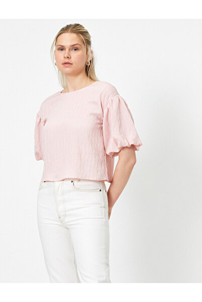 Koton بلوزة بياقة دائرية وأكمام قصيرة مع أكمام مكشكشة