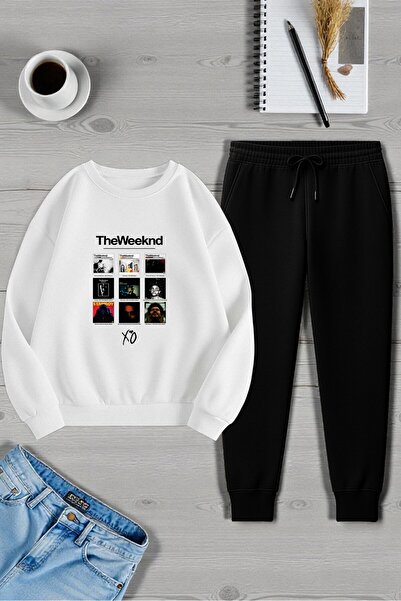 uyguntarz Unisex the Weekend Design Printed Crew Neck Sweatshirt - 2-Piece Tracksuit Set
