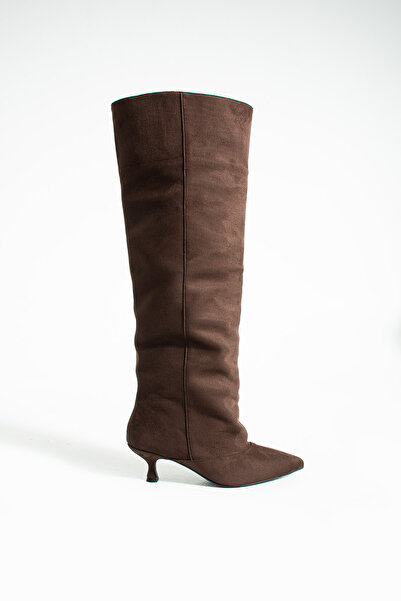 Siena Shoes Odina Women's Foldable Short Heeled Boots Brown Suede