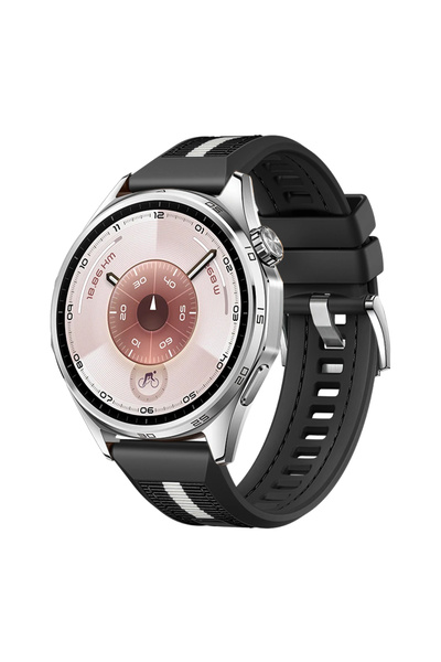 Sneezy Sportstripe Mesh Pattern Metal Buckle Silicone Smart Watch Band Compatible with Huawei Watch Gt6 46mm