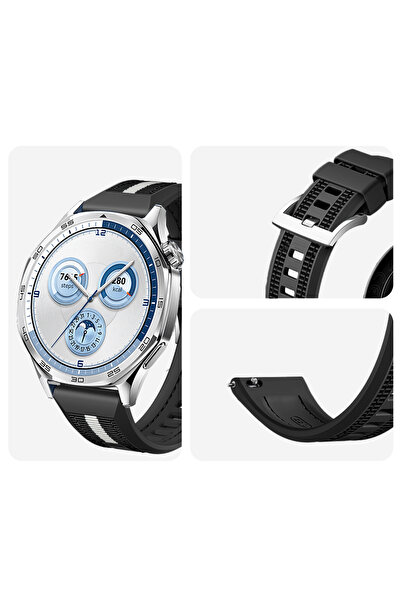 Sneezy Sportstripe Mesh Pattern Metal Buckle Silicone Smart Watch Band Compatible with Huawei Watch Gt5 46mm