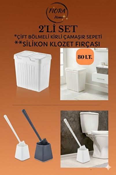 FİORA 2'Lİ SET ÇİFT BÖLMELİ KİRLİ ÇAMAŞIR SEPETİ * SİLİKON KLOZET FIRÇASI
