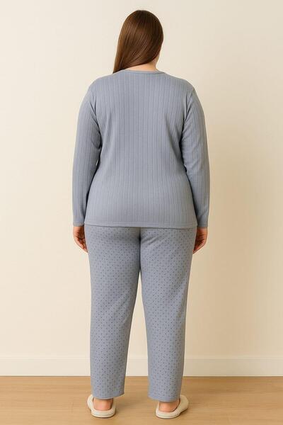 Pemilo Women's 0385 Large Size Reported Thick Winter Pajama Set Indigo