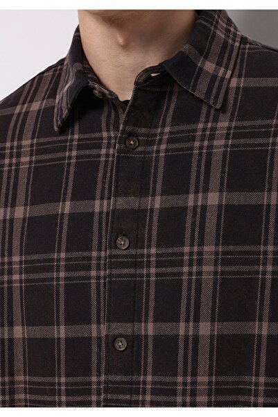 Colin's Comfort Fit Shirt Neck Plaid Men's Brown Long Sleeve Shirt