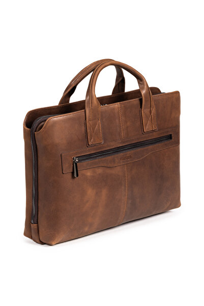 mussen Grandora 100% Genuine Leather 15.6 Inch Laptop Briefcase – 3 Compartments, Pool Zipper