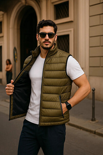 comstar Men's Winter Premium Basic Lined Khaki Puffer Vest