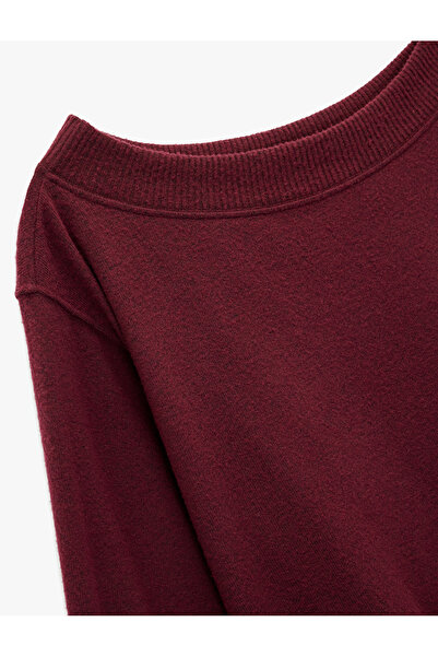 Koton Viscose Blend Boat Neck Off-The-Shoulder Long Sleeve T-Shirt