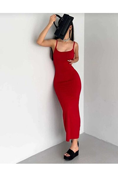 Butik İp Askılı Yırtmaç Detaylı OYHSO Kumaş Uzun ELBİSE