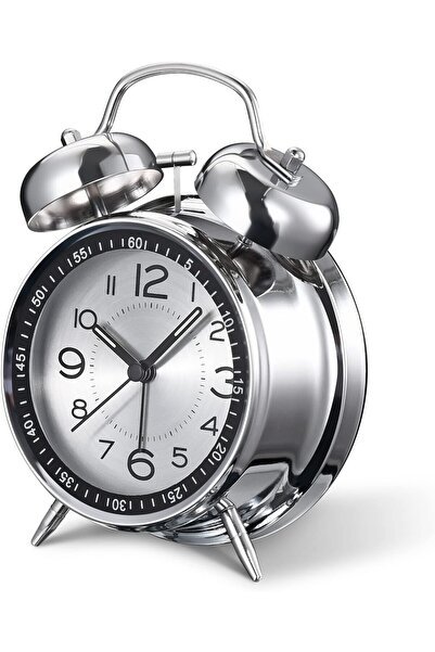 Generic Cadmos Loud Twin Bell Alarm Clock 4-inch, Silent Non-Ticking Quartz with Backlight (Grey)