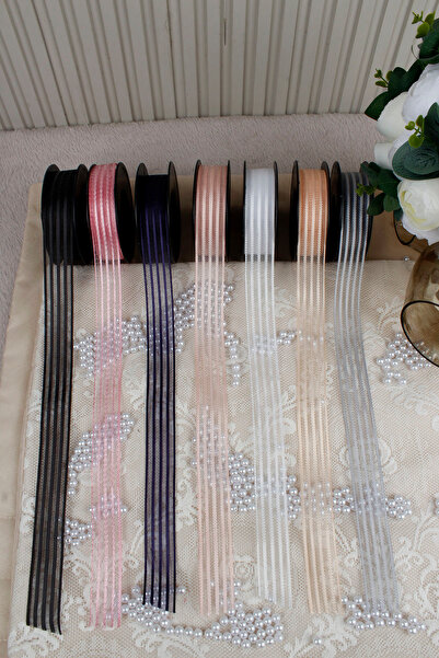 Mortex Powder Pink Hilton Striped Chiffon Ribbon 2.5 cm 20 m - Wedding Favors, Engagement, Dowry, Gift, Decoration, Party