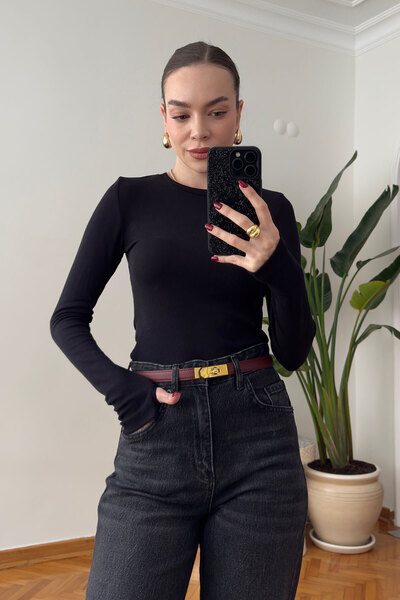 MAGARDE Μακρυμάνικο κορμάκι με δαχτυλίδια στα δάχτυλα - ΜΑΥΡΟ