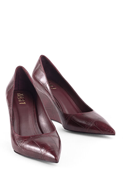MARY Modern Design Crocodile Patterned Burgundy Wedge Heel Office & Casual Women's Shoes