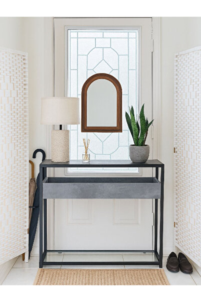 BEC59 طاولة كونسول مدخل مودرن (120 سم) - سطح خشبي وأرجل حديدية سوداء