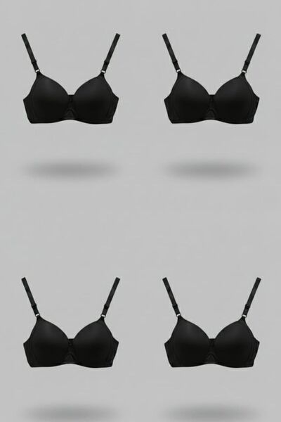 enmodaiçgiyim 4 Pieces Black Wire-Free Non-Padded Sponge Bra No Underwire T-Shirt Bra - No Trace