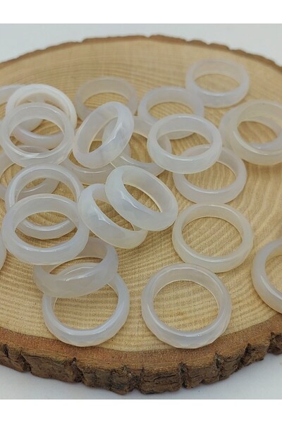 Yasamtohumu Agate Stone Ring – Misty White Variegated – Faceted Cut – 6mm Thickness (59914)