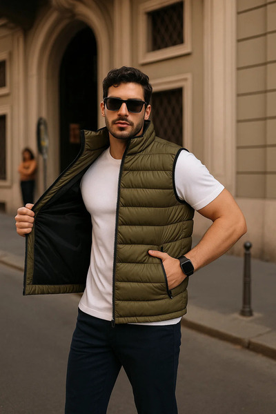 comstar Men's Winter Premium Basic Lined Khaki Puffer Vest