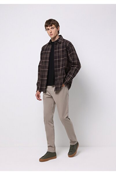 Colin's Comfort Fit Shirt Neck Plaid Men's Brown Long Sleeve Shirt