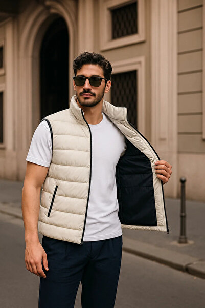 comstar Men's Winter Premium Basic Lined Cream Puffer Vest