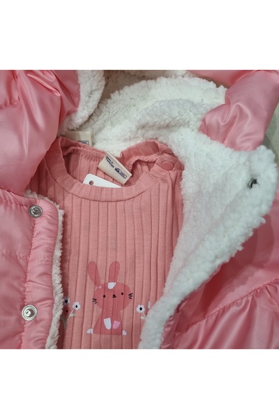 Uğur bebe Pink 3-Piece Set Defying Winter: Fleece Inside, Hooded Puffer Vest + Thick Single Bottom Layer + Sweatshirt