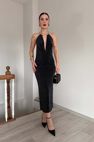 YK FASHION Degaje Yaka Boyun Aksesuar Elbise