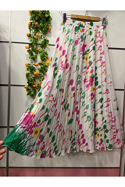 edu collection Patterned Chiffon Bohe Bell Skirt with Lining