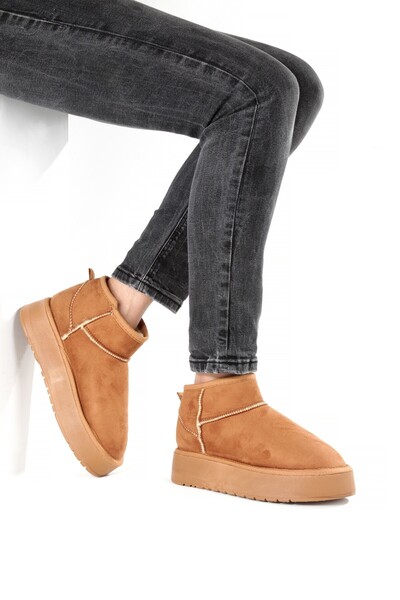 Modabuymus Tan Suede Thick Sole Woolen Fur Women's Boots Fon44
