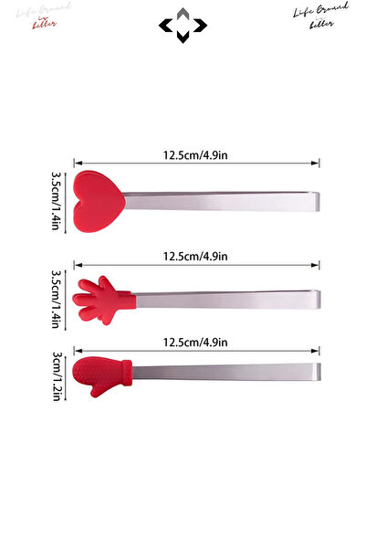 LİGROUND Mini Decorative Serving Tongs Set with Silicone Tips, Non-Slip Holder, Figured Tongs, Kitchen Presentation Turkish Delight Tongs