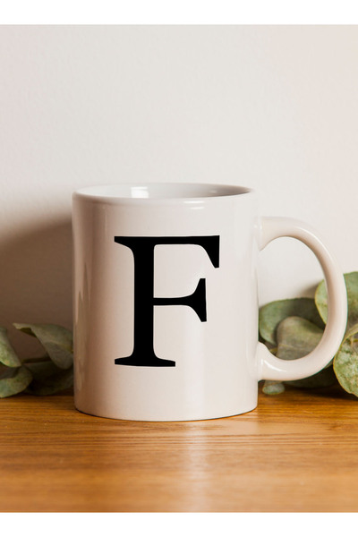 LOWHA 11 oz Ceramic Mug with Letter F Design on Both Sides