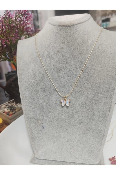 elbi bijuteri White Elegant Butterfly Necklace