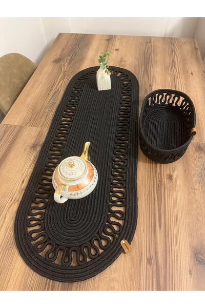 eftlyhome Runner Basket Set, Jute, Wicker, American Service, Cutlery Set, Plate Coaster, Presentation, Bread Basket