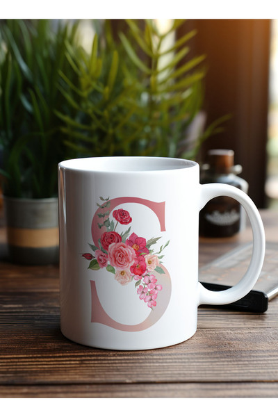 LOWHA 11 oz Ceramic Mug with Letter S Design on Both Sides