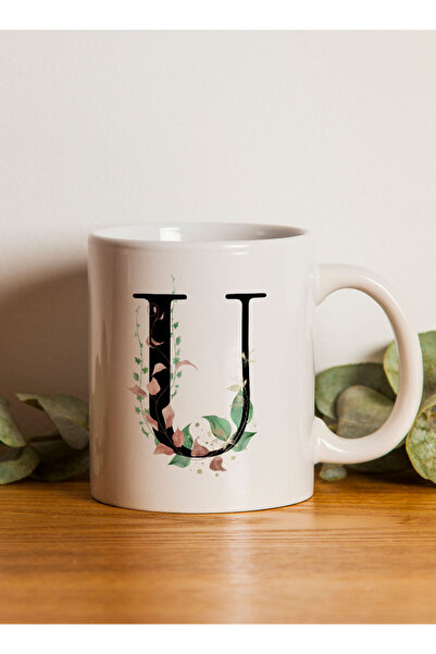 LOWHA 11 oz Ceramic Mug with Letter U Design on Both Sides