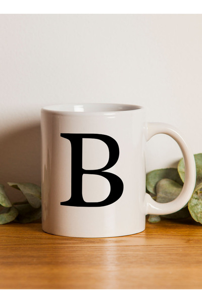 LOWHA 11 oz Ceramic Mug with Letter B Design on Both Sides
