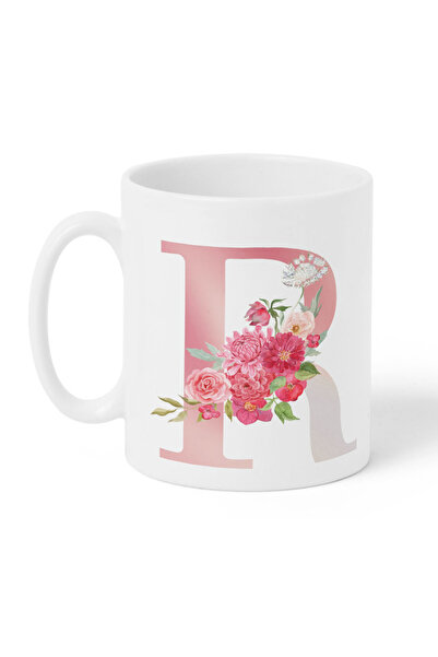 LOWHA كوب سيراميك سعة 11 أونصة بتصميم حرف R على كلا الجانبين