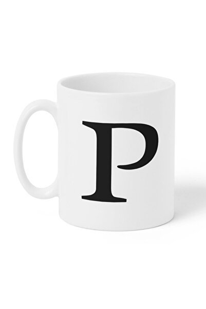 LOWHA 11 oz Ceramic Mug with Letter P Design on Both Sides