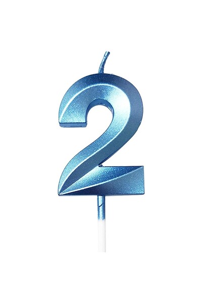 Teo Lumanare Cifra 2, , Model Diamond, 5 x 3.4 cm, Albastru