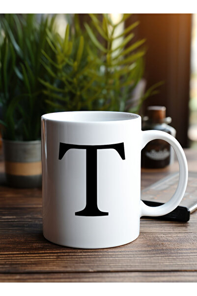 LOWHA 11 oz Ceramic Mug with Letter T Design on Both Sides