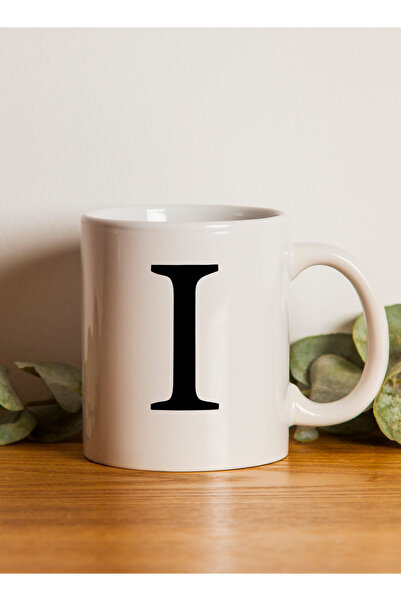 LOWHA 11 oz Ceramic Mug with Letter I Design on Both Sides