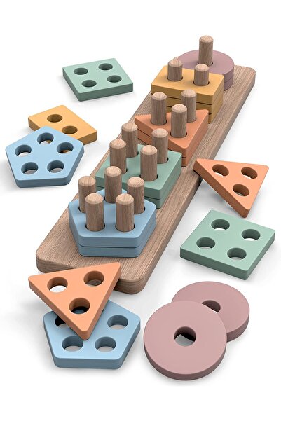 Gopo Toys Montessori Wooden Educational Toy for Children - Sorting and Stacking Geometric Shapes