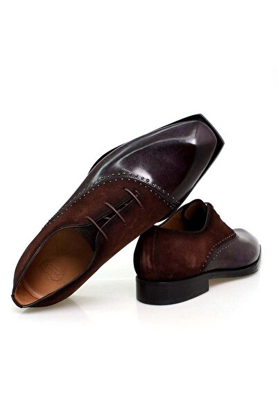 FRANCO CALVANI Brown Genuine Leather Suede Purple Hand Painted Lace-Up Men's Shoes