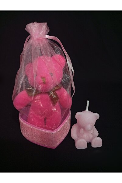 Puffly Hediyelik Hediyelik Pembe Tül Ve Ayıcık Anahtarlik Ve Ayıcık Mum Sevgi...